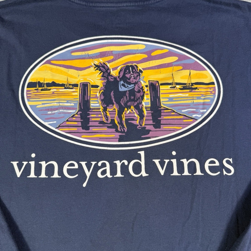 Vineyard Vines Men's Sunset Pier Bernese Mountain Dog LS Pocket Tee Size XL